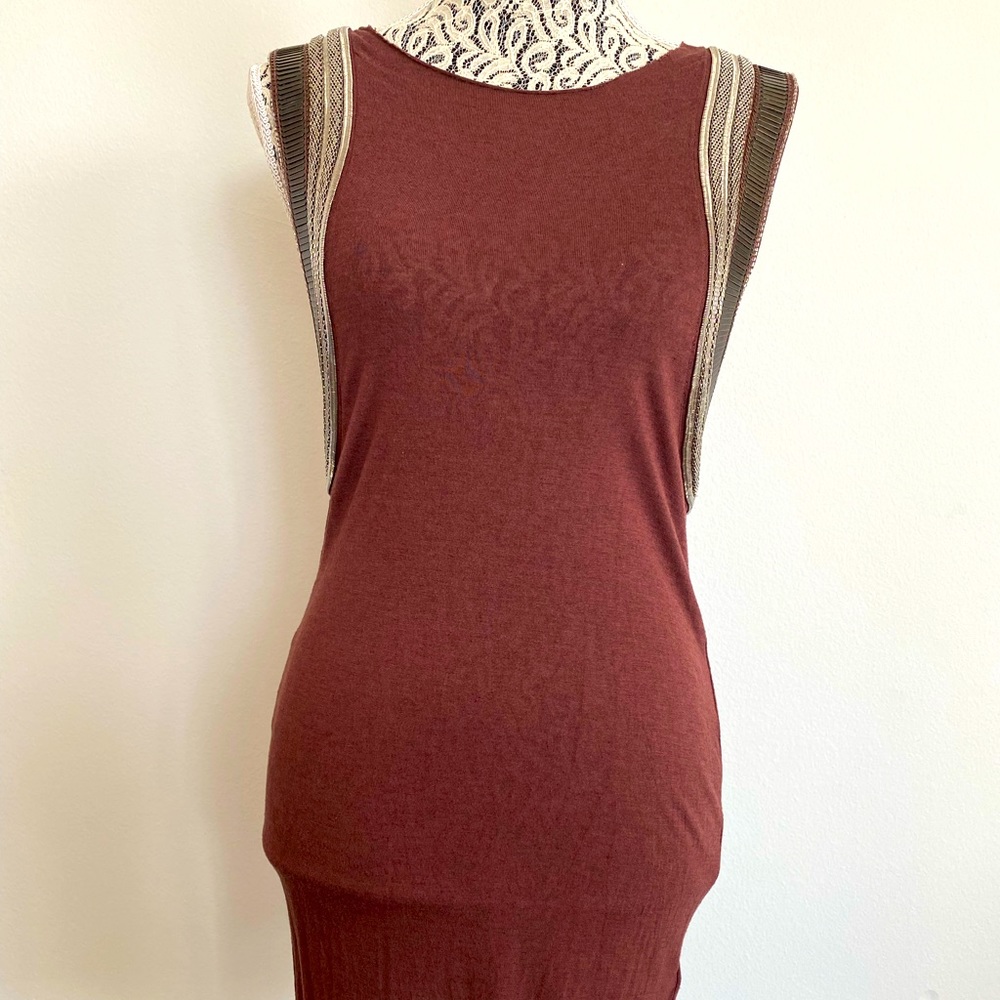 Hand embellished plum dress with metal detailing